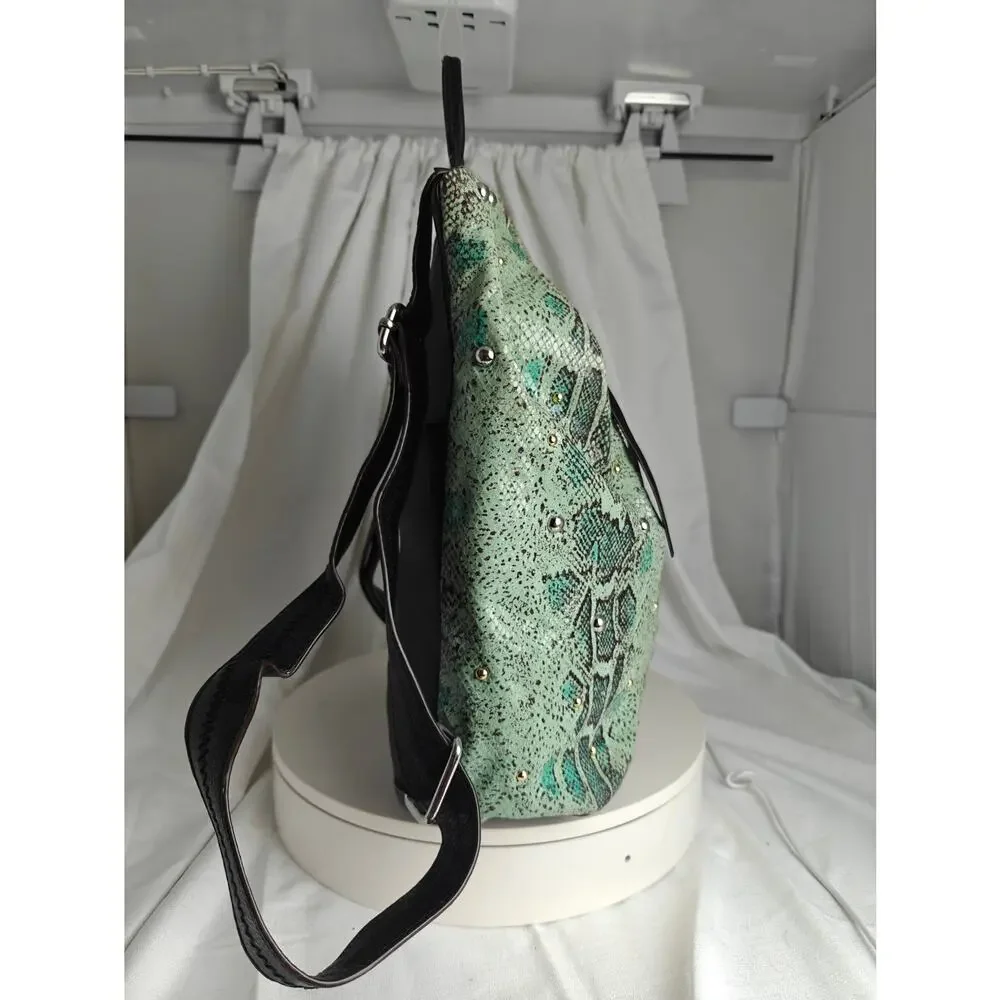AIMEE KESTENBERG Backpack purse mint green Reptile print  black pebbled leather